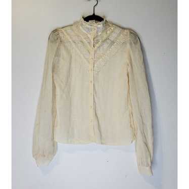 Vintage Gunne Sax Small Ivory Peasant Top Lace Hi… - image 1