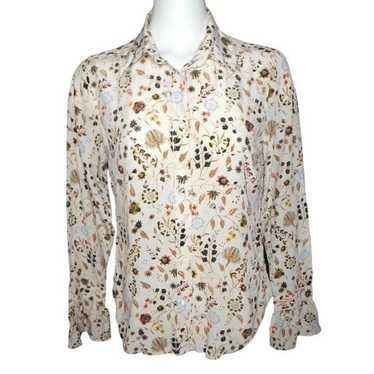 Frame Silk Ruffle Cuff 70s Shirt Off White Multi … - image 1