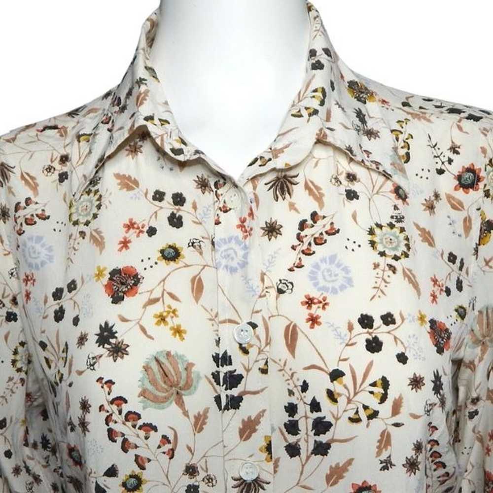 Frame Silk Ruffle Cuff 70s Shirt Off White Multi … - image 2