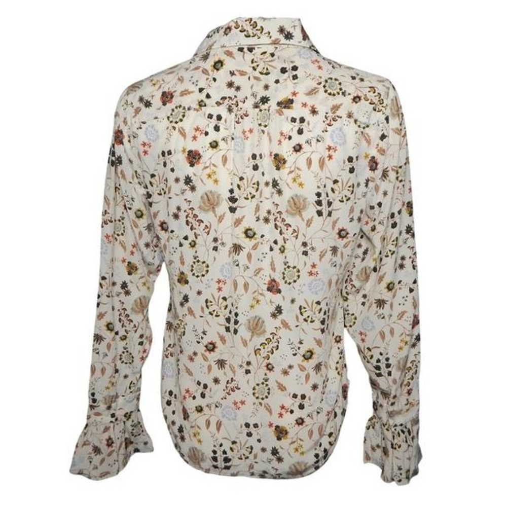 Frame Silk Ruffle Cuff 70s Shirt Off White Multi … - image 3