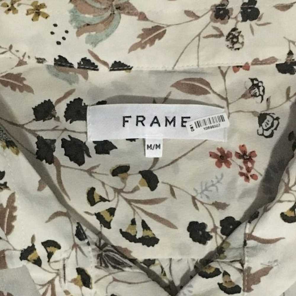 Frame Silk Ruffle Cuff 70s Shirt Off White Multi … - image 6