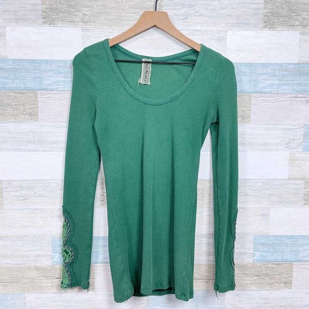 Free People Crafty Cuff Sleeve Thermal Top Green … - image 1