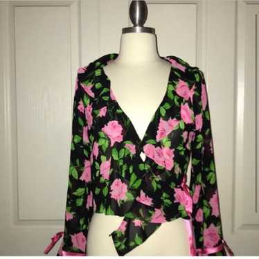 Vintage Y2K Betsey Johnson good sheer floral wrap top L