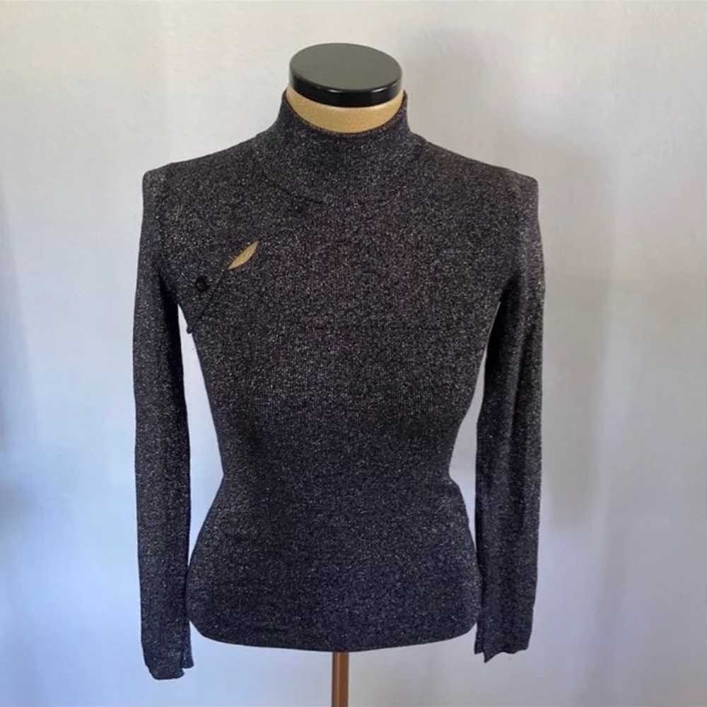 A.L.C. Metallic Silver Turtleneck with Side Butto… - image 1