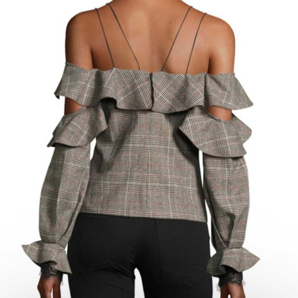 Self-Portrait Off  the Shoulder Check Wool Frill … - image 3