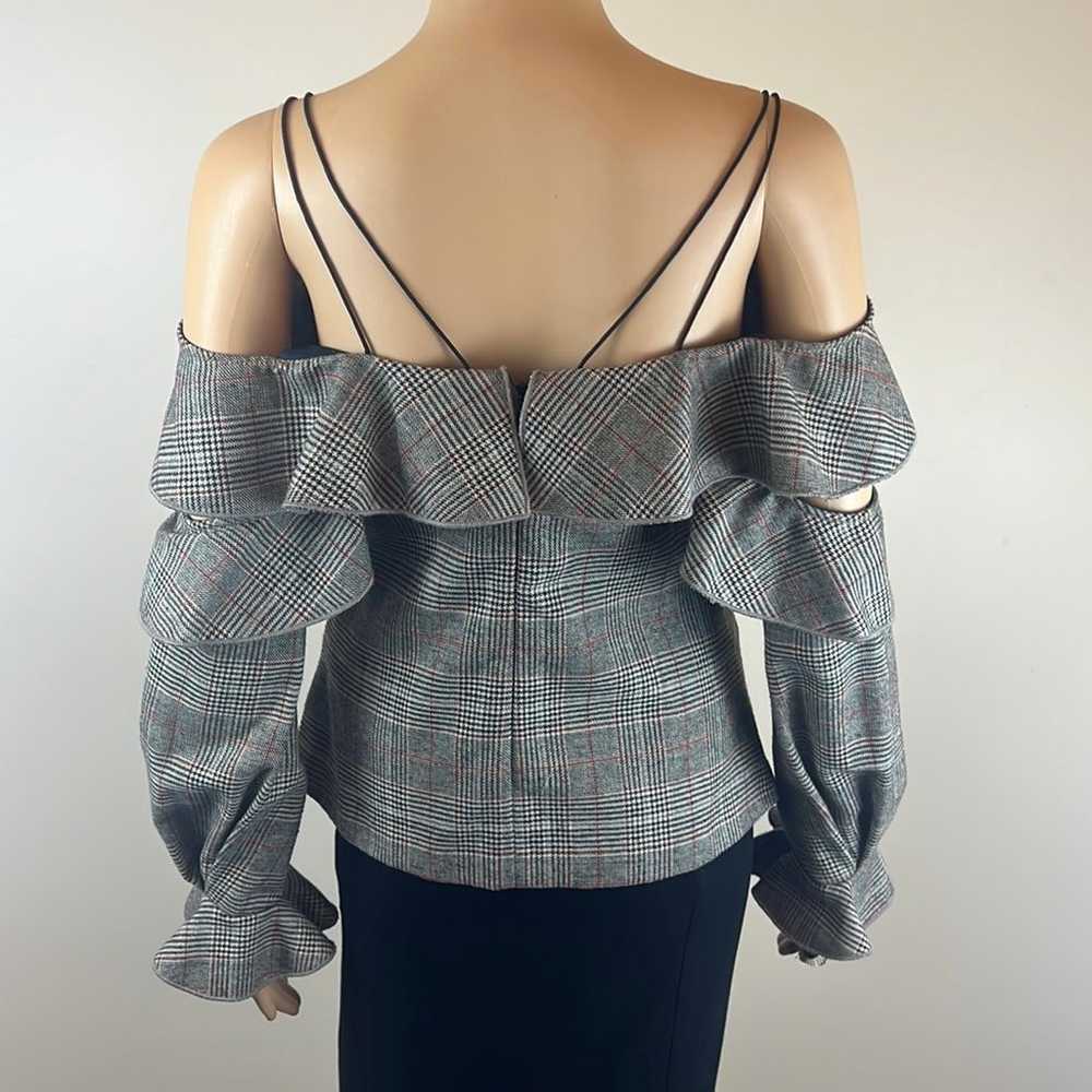 Self-Portrait Off  the Shoulder Check Wool Frill … - image 9