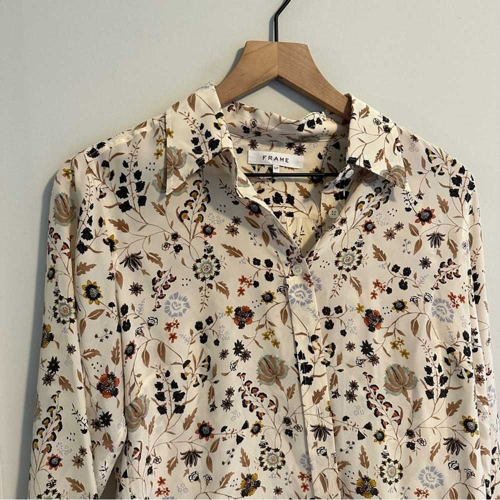 FRAME Cream Floral Silk Long Sleeve Blouse Small - image 10