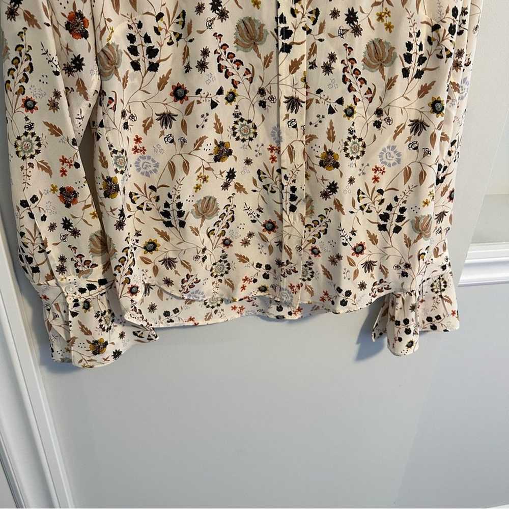 FRAME Cream Floral Silk Long Sleeve Blouse Small - image 7