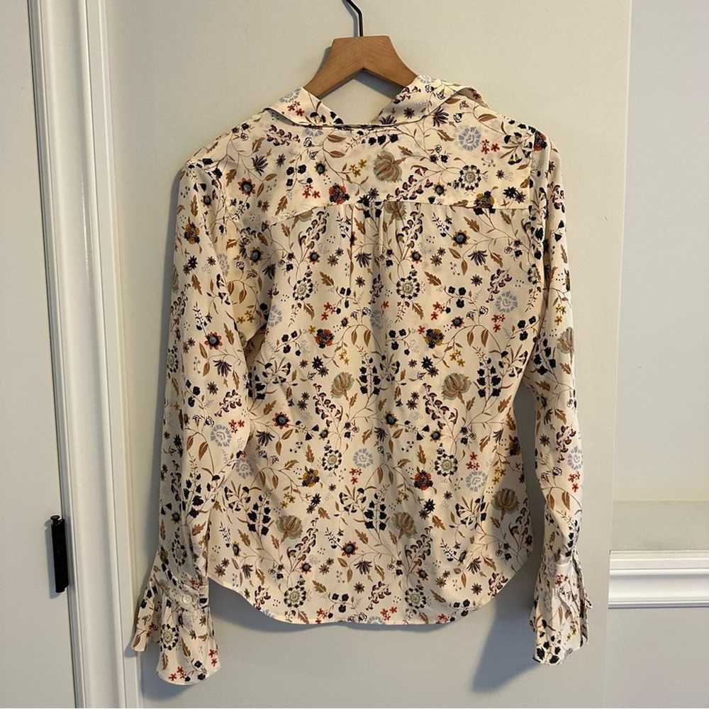 FRAME Cream Floral Silk Long Sleeve Blouse Small - image 8