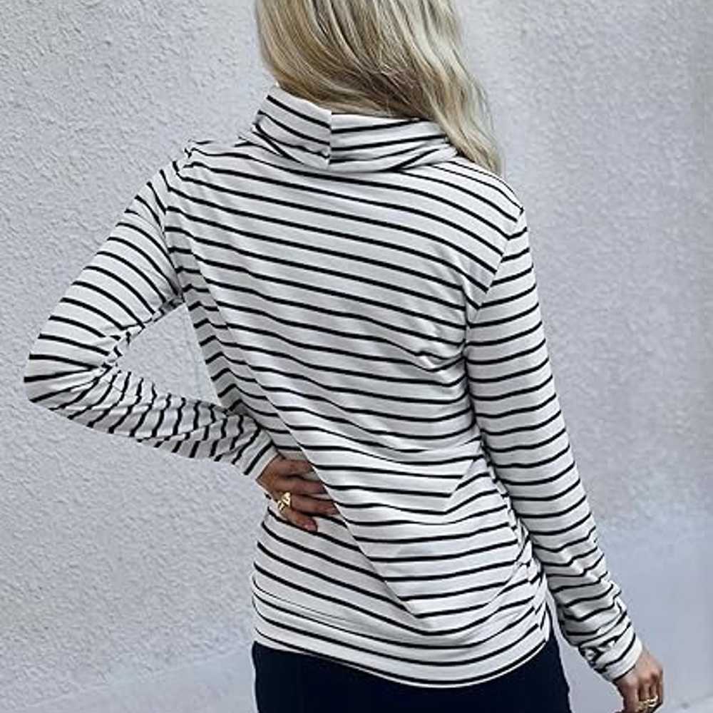 Women's striped high neck T-shirt casual long sle… - image 3