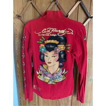 Ed Hardy Geisha Kiss of Death red long sleeve jew… - image 1