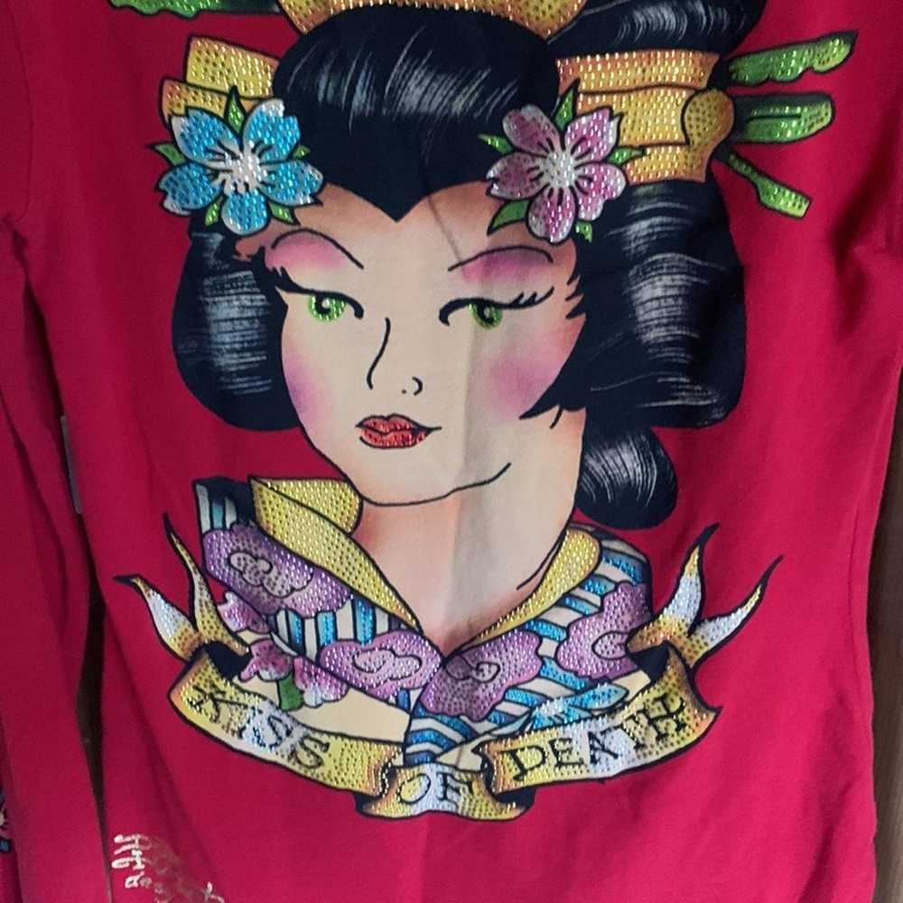 Ed Hardy Geisha Kiss of Death red long sleeve jew… - image 6