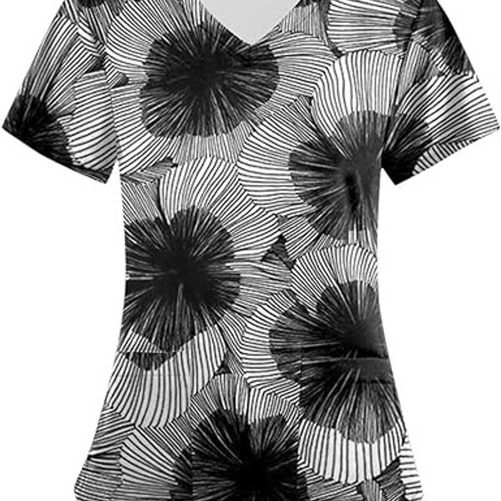Scrub Tops for Women Floral Printed Short Sleeve … - image 3