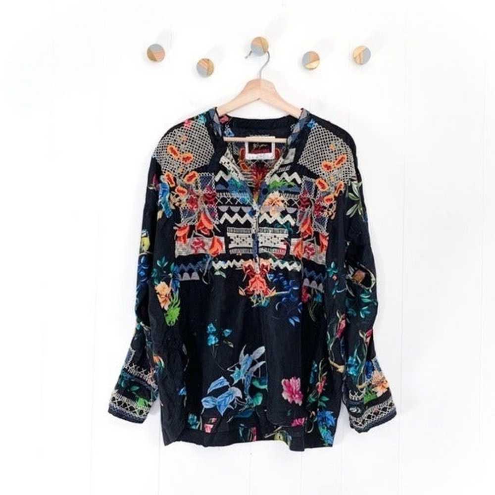 Johnny Was Veda Blouse Silk Floral Embroidered Top - image 1