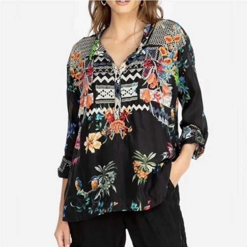 Johnny Was Veda Blouse Silk Floral Embroidered Top - image 9