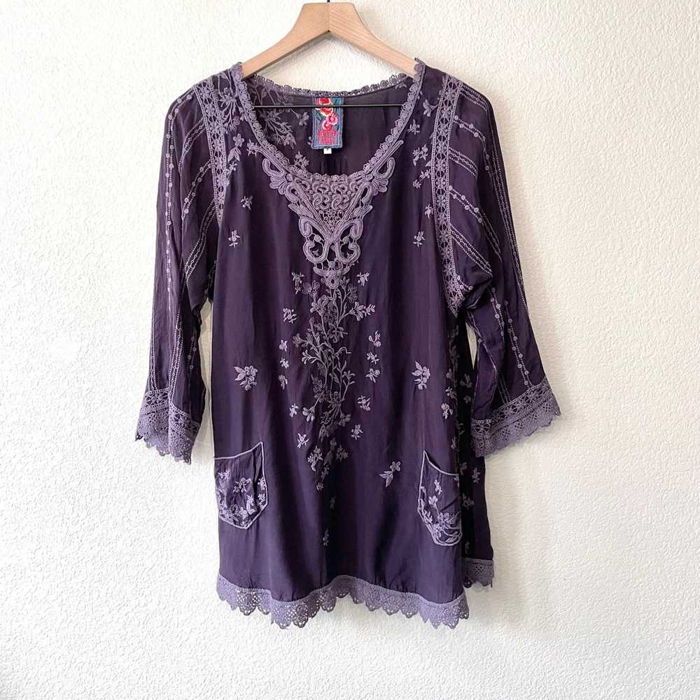 Johnny Was Crochet Trim Embroidered Tunic Blouse - image 2