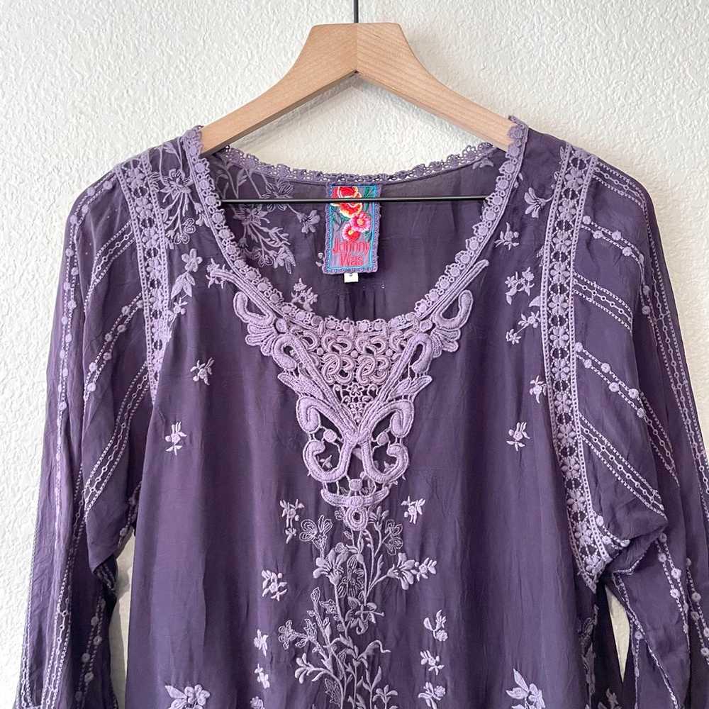 Johnny Was Crochet Trim Embroidered Tunic Blouse - image 3