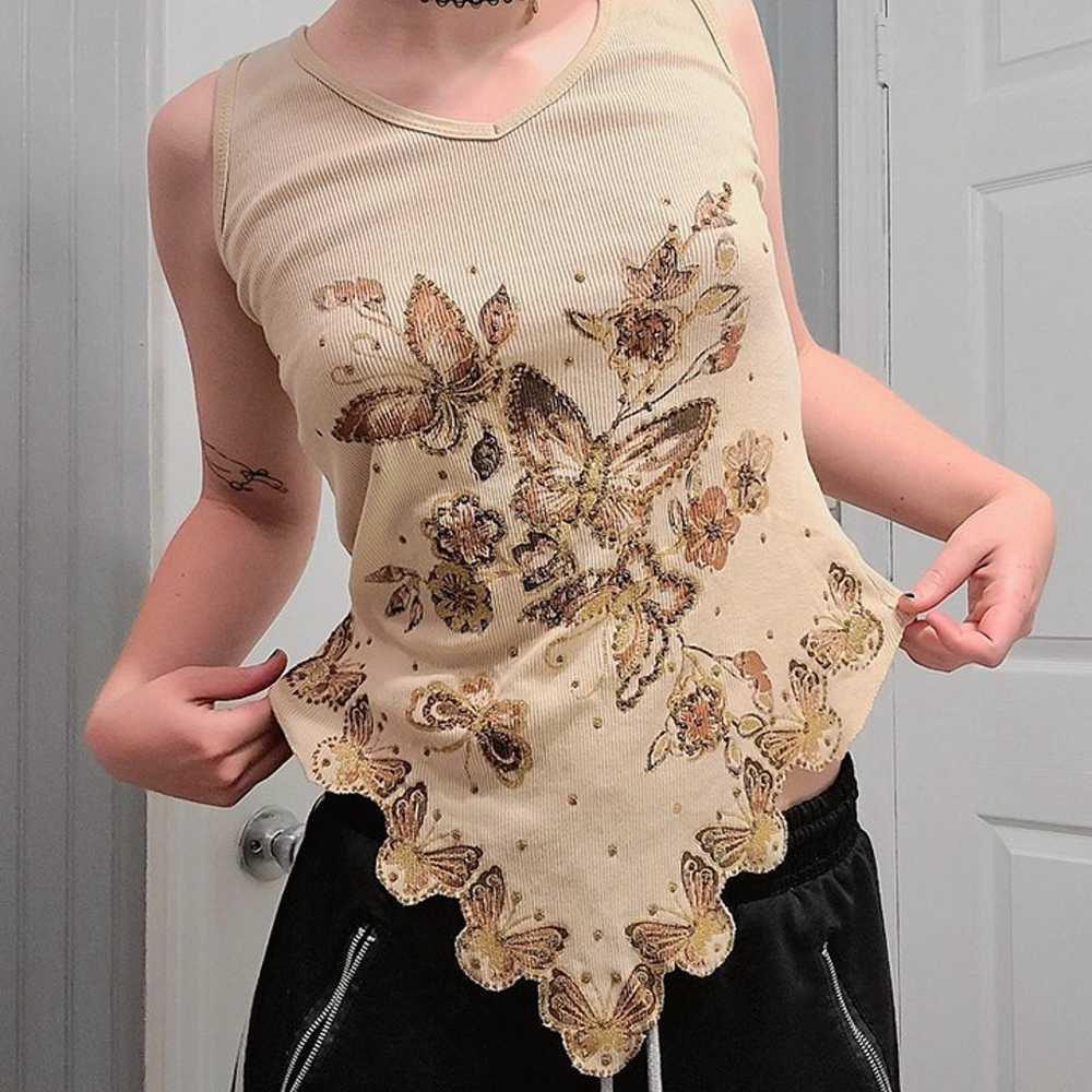 90s tan gold and brown butterfly tank top - image 1