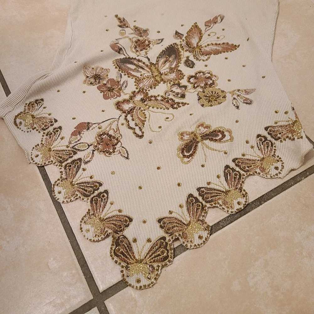 90s tan gold and brown butterfly tank top - image 3