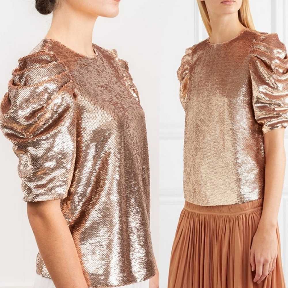 Ulla Johnson Rose Gold Sequin Rae Blouse Sz 0 - image 2