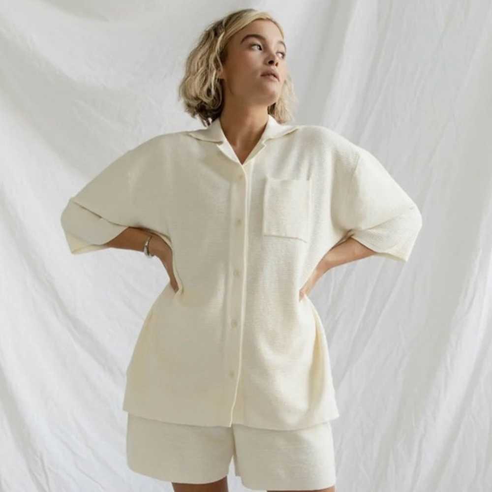 James Street Co. Waffle Button Up in linen (unise… - image 1