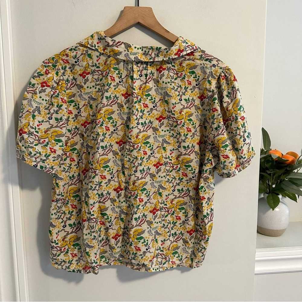 THE GREAT. Cream Yellow Floral Cotton Blouse 3 La… - image 4