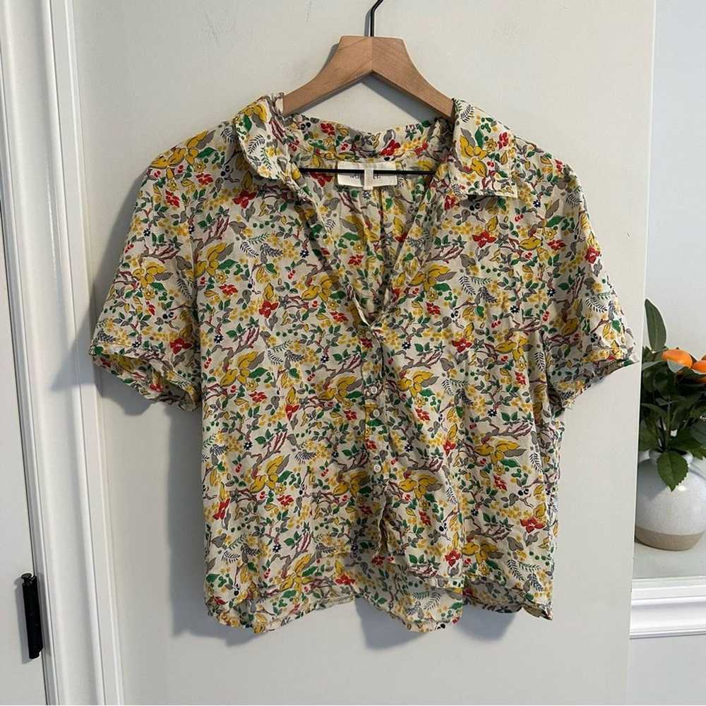 THE GREAT. Cream Yellow Floral Cotton Blouse 3 La… - image 8