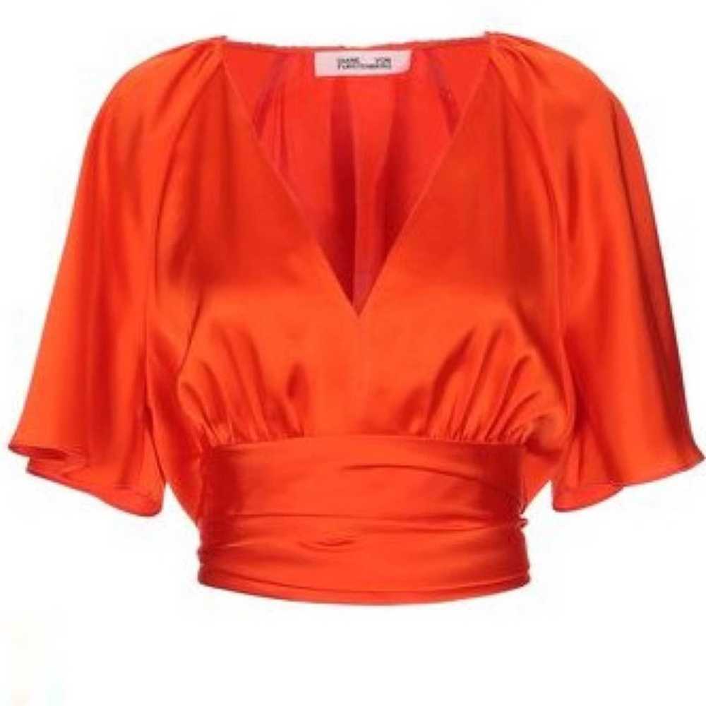 Diane Von Furstenburg orange satin plunge wrap cr… - image 3