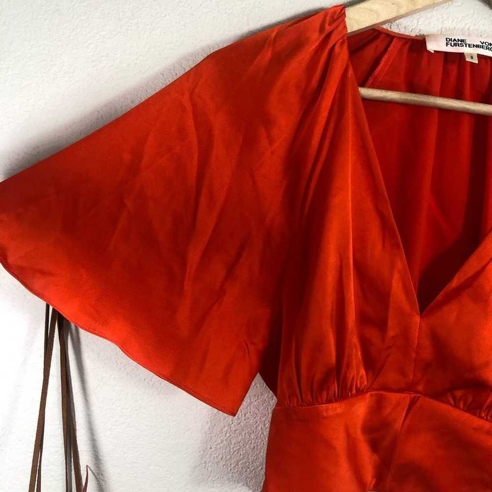 Diane Von Furstenburg orange satin plunge wrap cr… - image 4