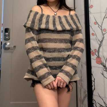 Lightweight Striped Off-The-Shoulder Sweater - image 1
