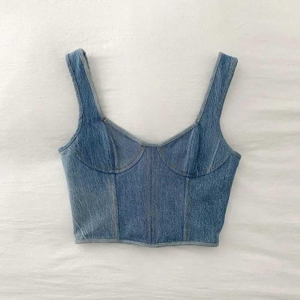 EB Denim Cropped Lace Up Denim Bustier Corset Top… - image 3