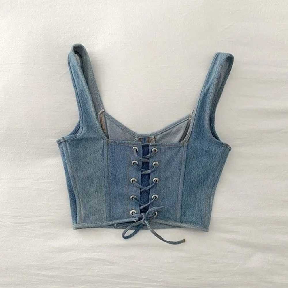 EB Denim Cropped Lace Up Denim Bustier Corset Top… - image 4