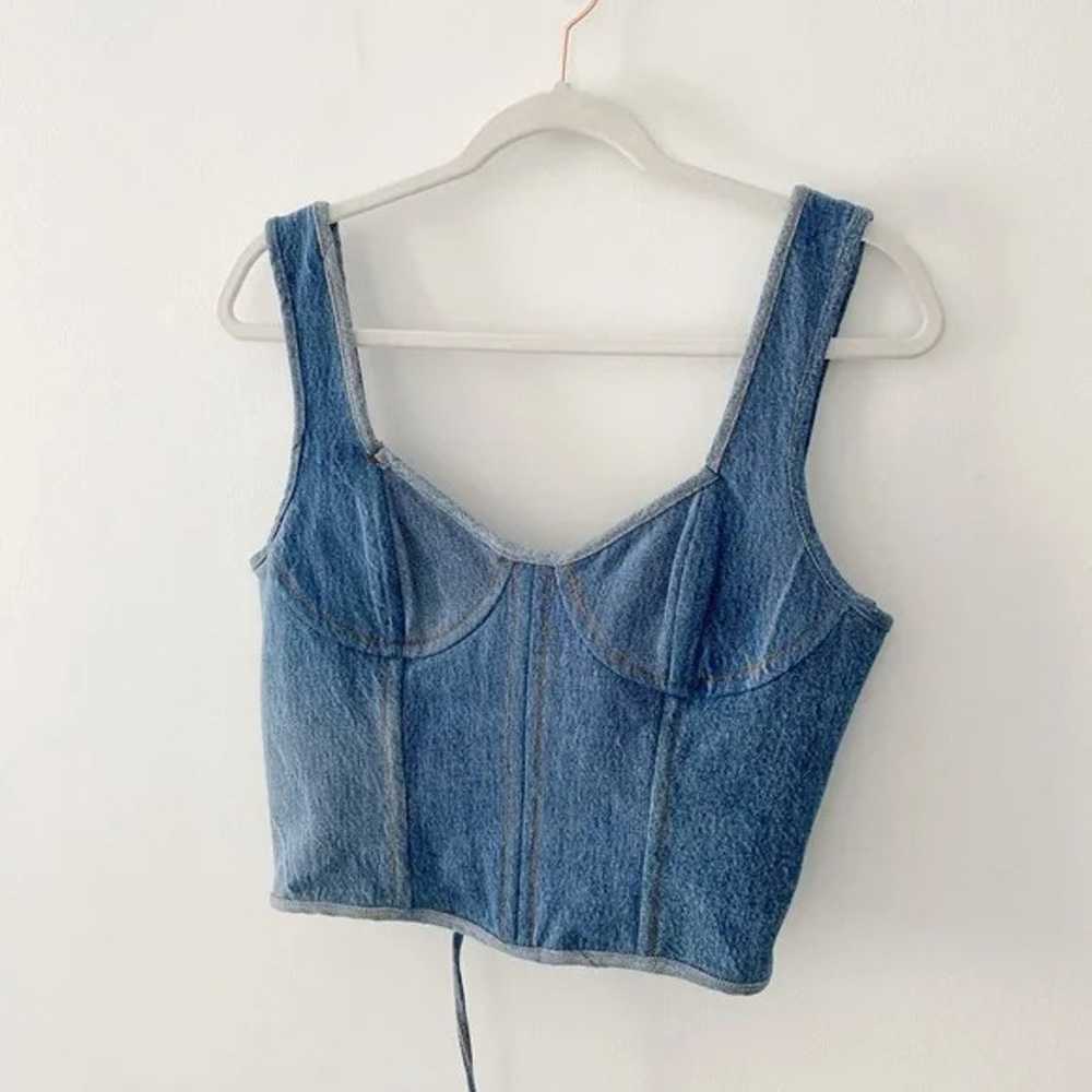 EB Denim Cropped Lace Up Denim Bustier Corset Top… - image 5