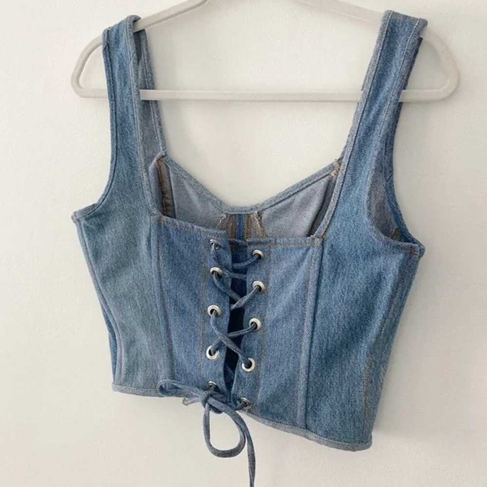 EB Denim Cropped Lace Up Denim Bustier Corset Top… - image 6