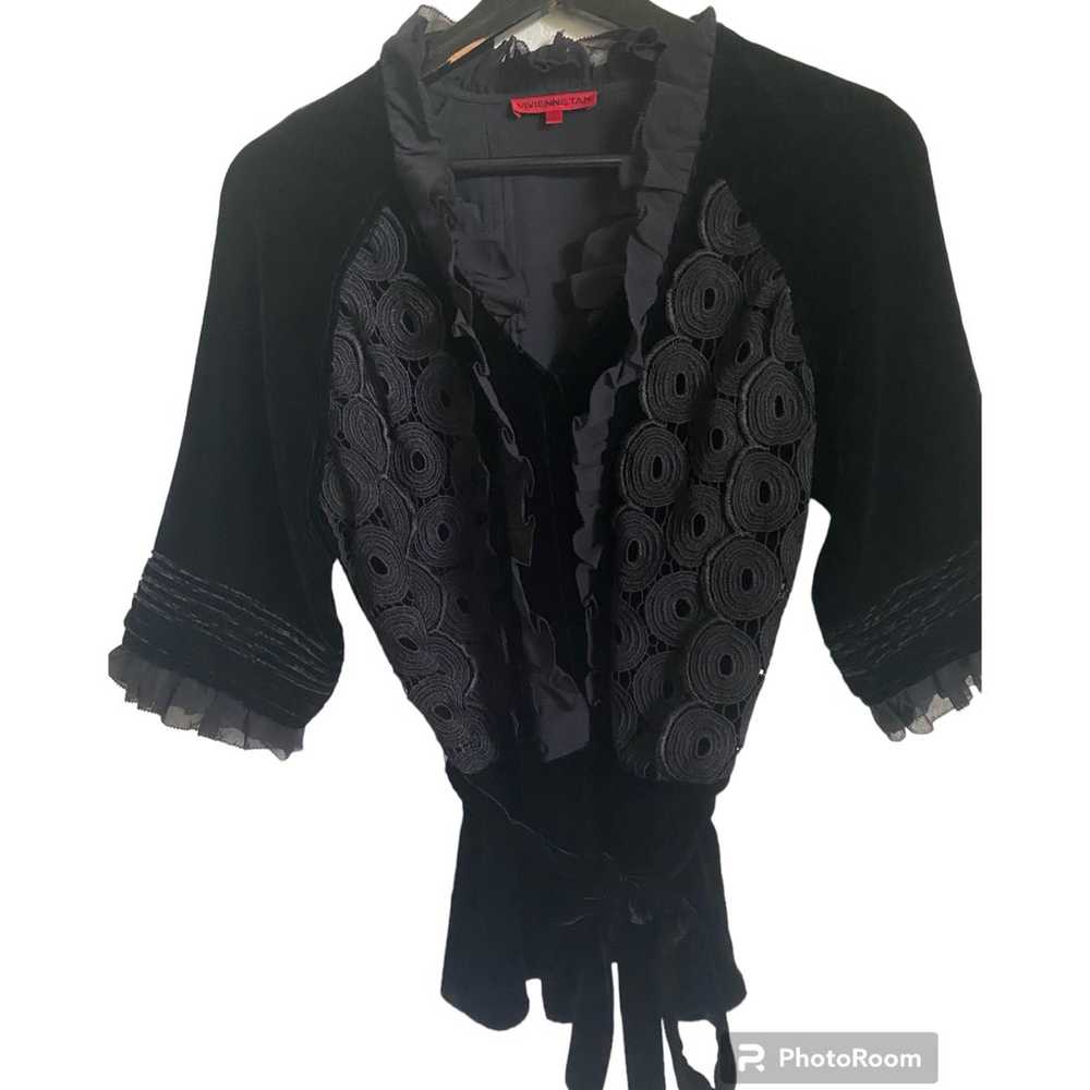 Vivienne Tam Silk Blend Black Velvet Appliqué Ruf… - image 1