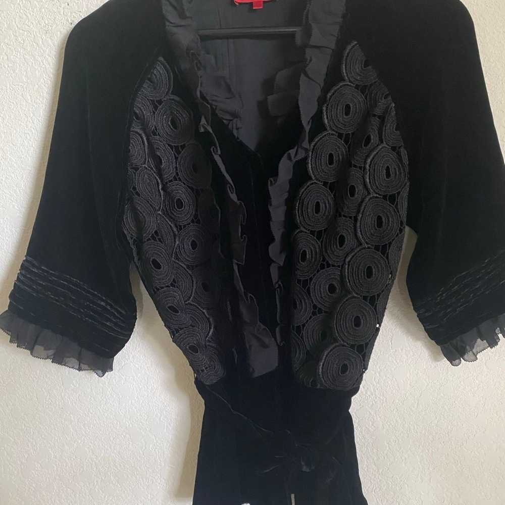 Vivienne Tam Silk Blend Black Velvet Appliqué Ruf… - image 2
