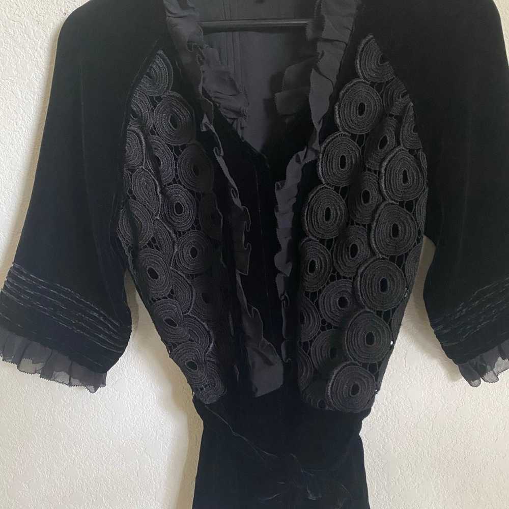 Vivienne Tam Silk Blend Black Velvet Appliqué Ruf… - image 3