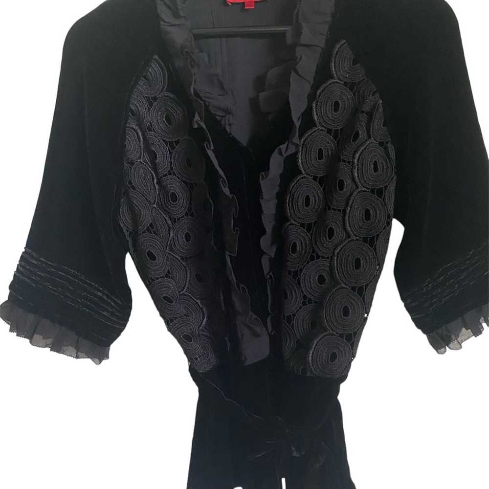 Vivienne Tam Silk Blend Black Velvet Appliqué Ruf… - image 6