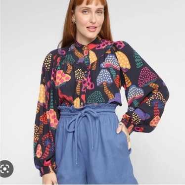 FARM RIO / long sleeve blouse in neon Polka dot m… - image 1