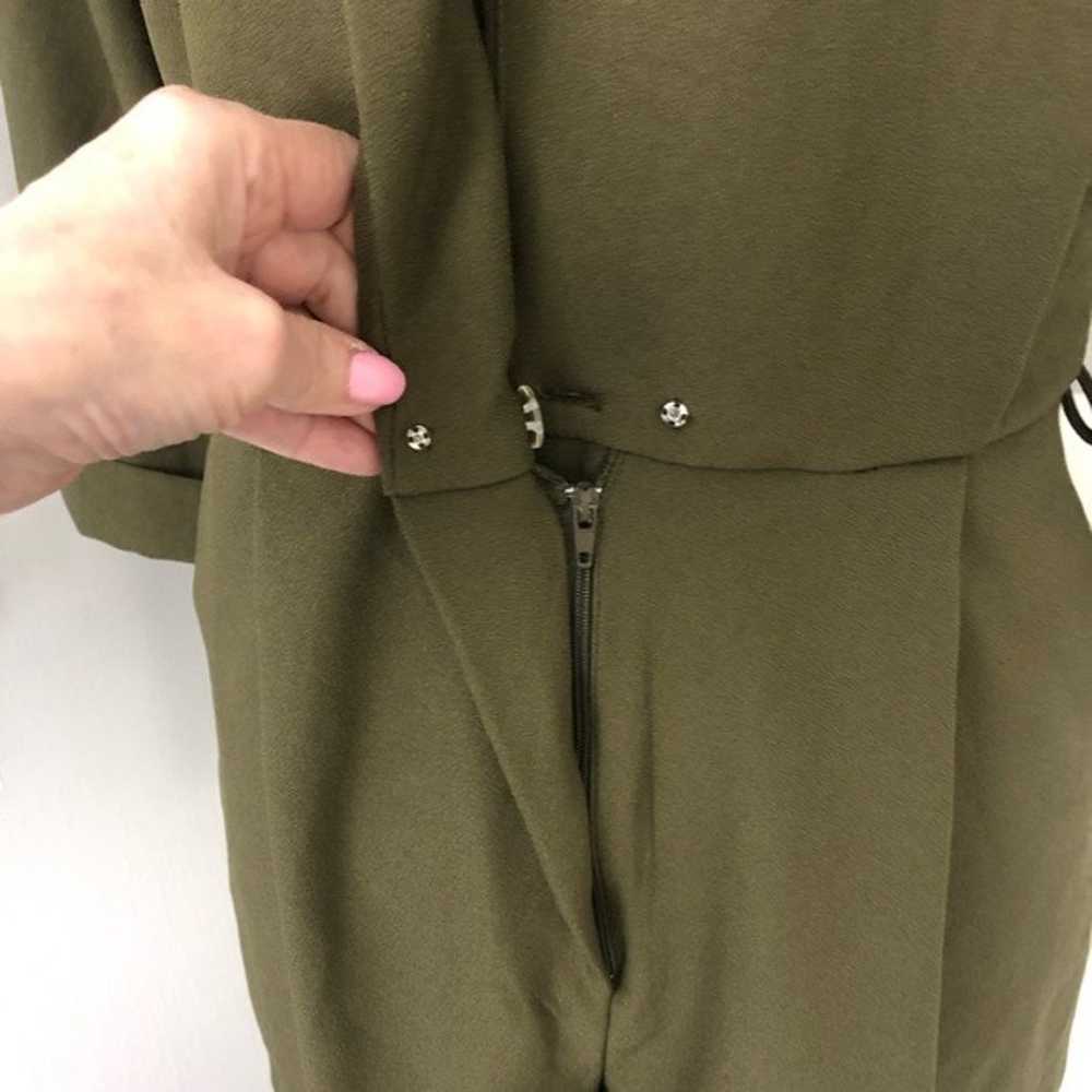 Army Green 3/4 Sleeve Dressy Collared Belted Romp… - image 3