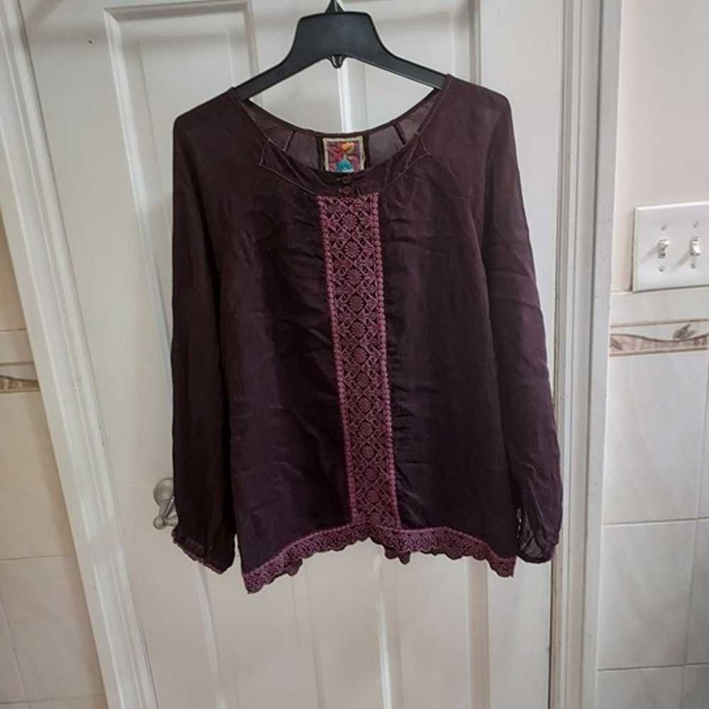 Johnny Was Purple Embroidered Georgette Blouse - image 1