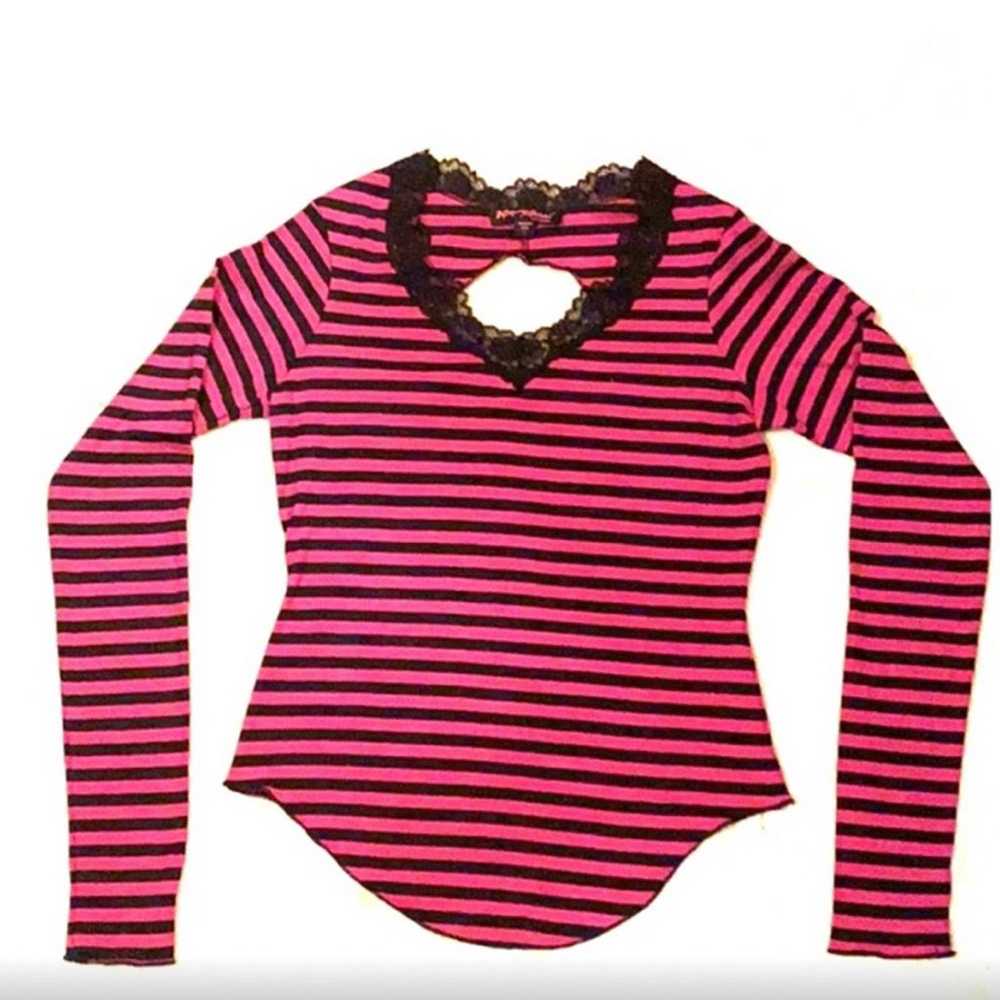 Vintage Y2K Betsey Johnson pink & black striped t… - image 1