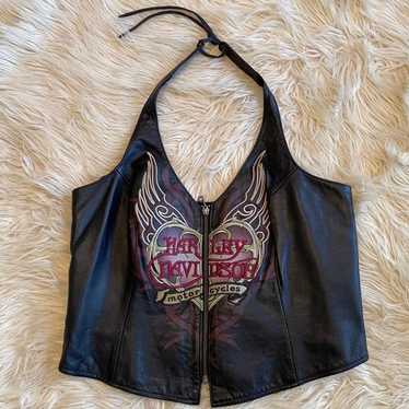 Harley Davidson Corset Top Leather Embroidered Ha… - image 1