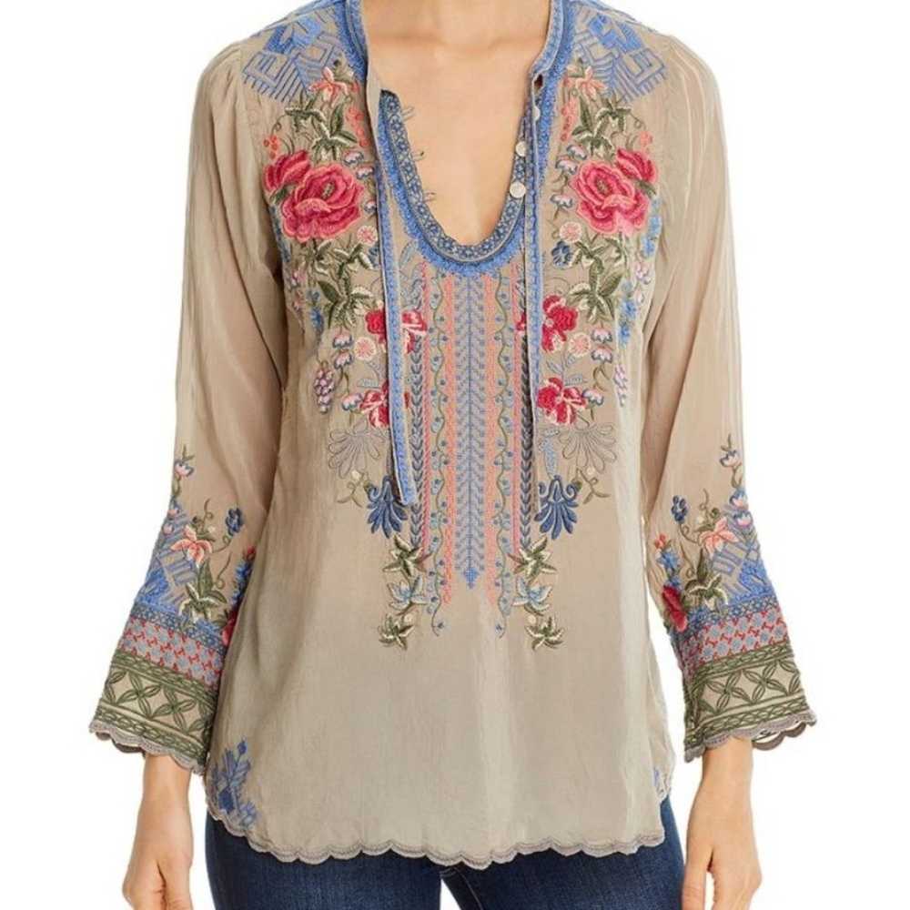 JOHNNY WAS Millie Floral Embroidered  Semi Sheer … - image 1