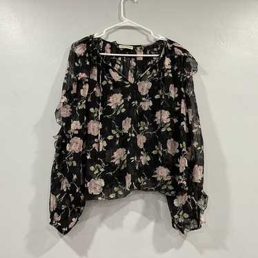 Ulla Johnson Azalea Black Sheer Floral Blouse Sz 6 - image 1