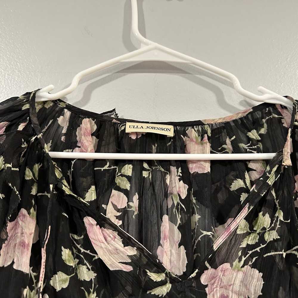 Ulla Johnson Azalea Black Sheer Floral Blouse Sz 6 - image 2