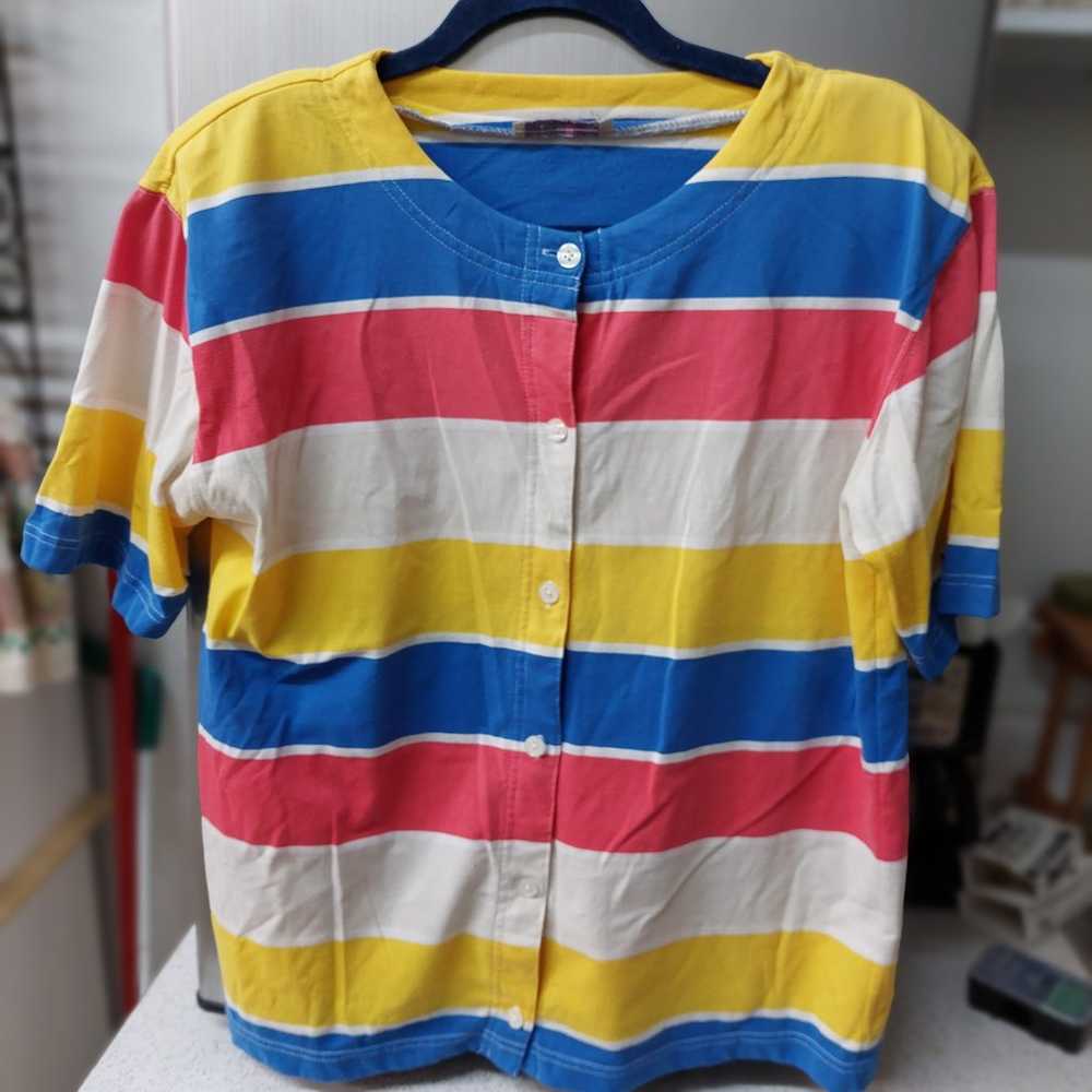 Vintage Stripe Colorblock Primary Color Shoulder … - image 2
