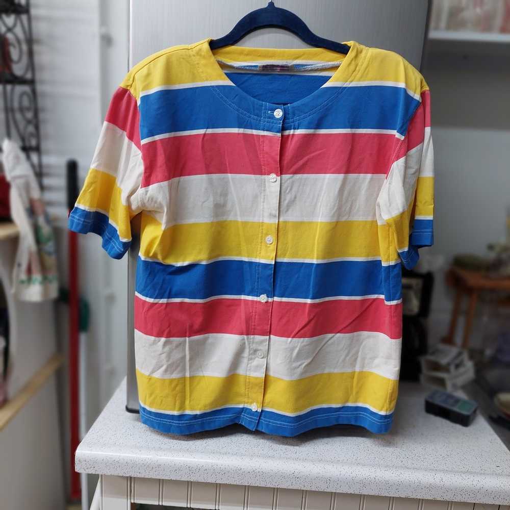 Vintage Stripe Colorblock Primary Color Shoulder … - image 9