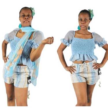Staud Canon French Blue Puff-Ruffled Top