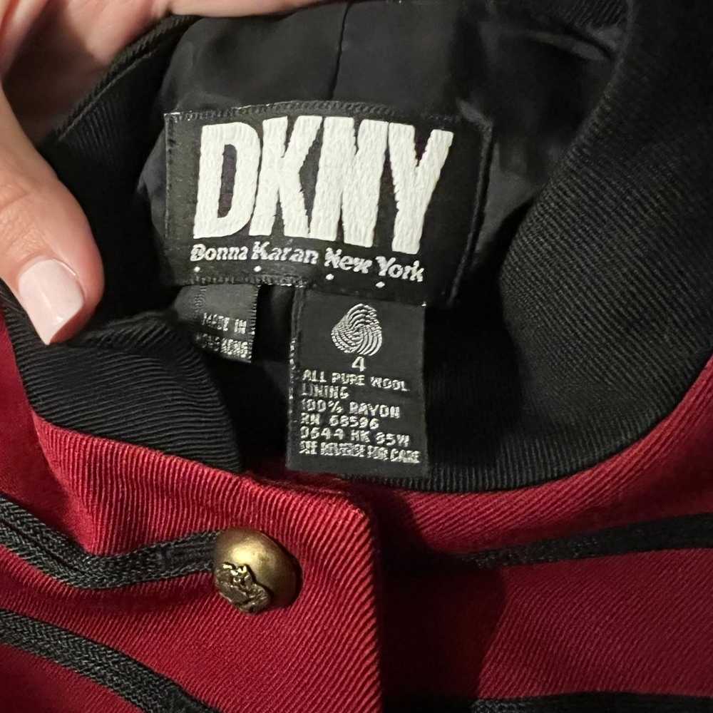 DKNY Red Black Wool Military Vest Gold Brass Butt… - image 2